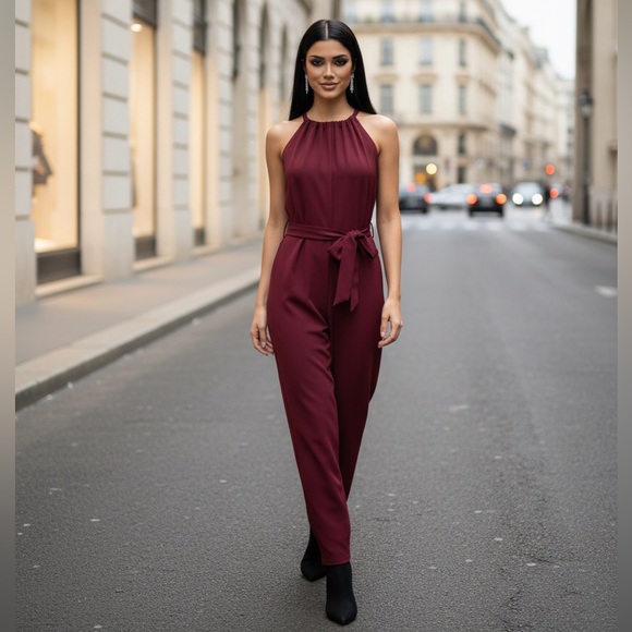 Trina Turk SZ 8 NWT burgundy “Azar Jumpsuit”. Bust 42”/PTP 21” flat/waist 40” - Picture 9 of 9